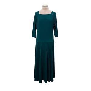 SOFT SURROUNDINGS Dark Teal Green Midi Maxi Dress MED Jersey Stretch Square Neck